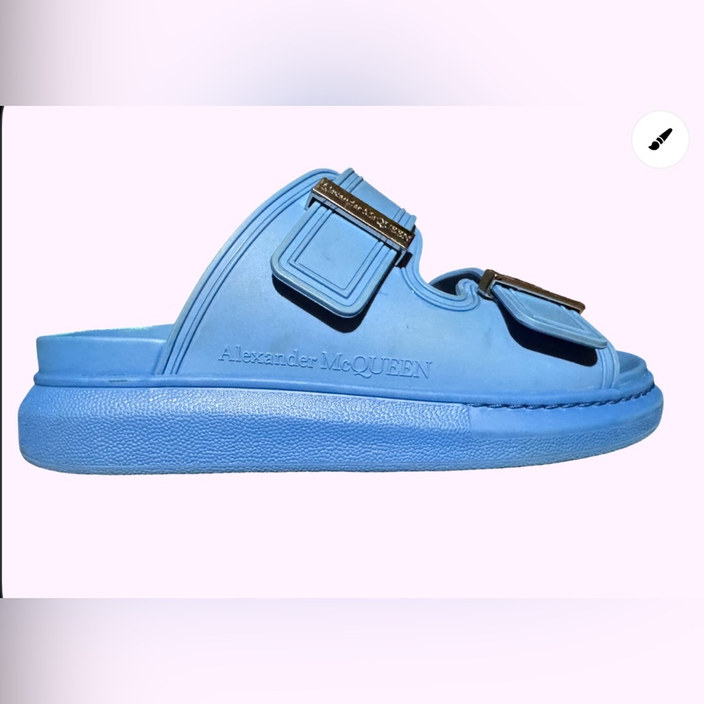 Alexander McQueen Sky Blue Buckle Slides